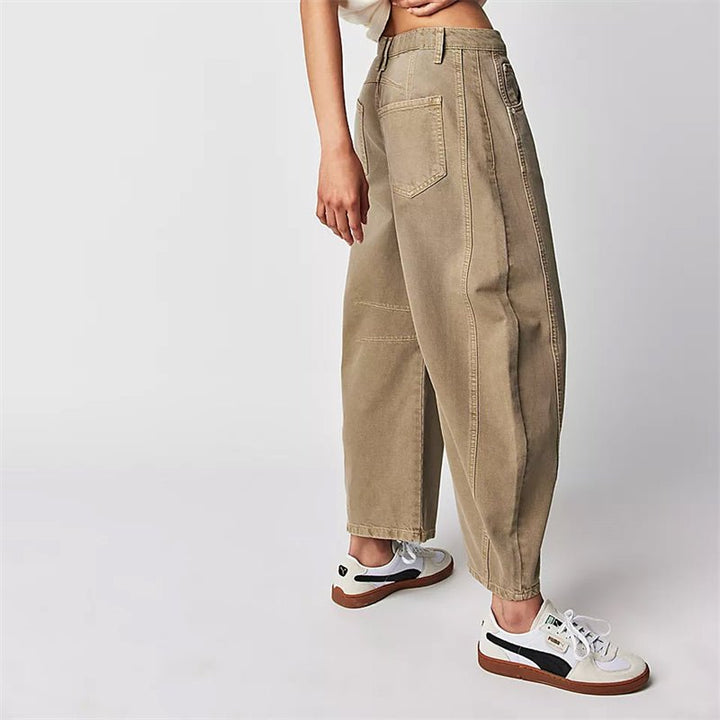 Women's High-Rise Barrel Leg Relaxed Fit Acid-Wash Jeans