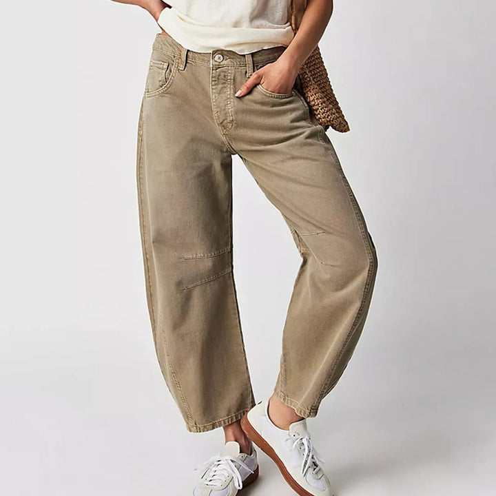Women's High-Rise Barrel Leg Relaxed Fit Acid-Wash Jeans