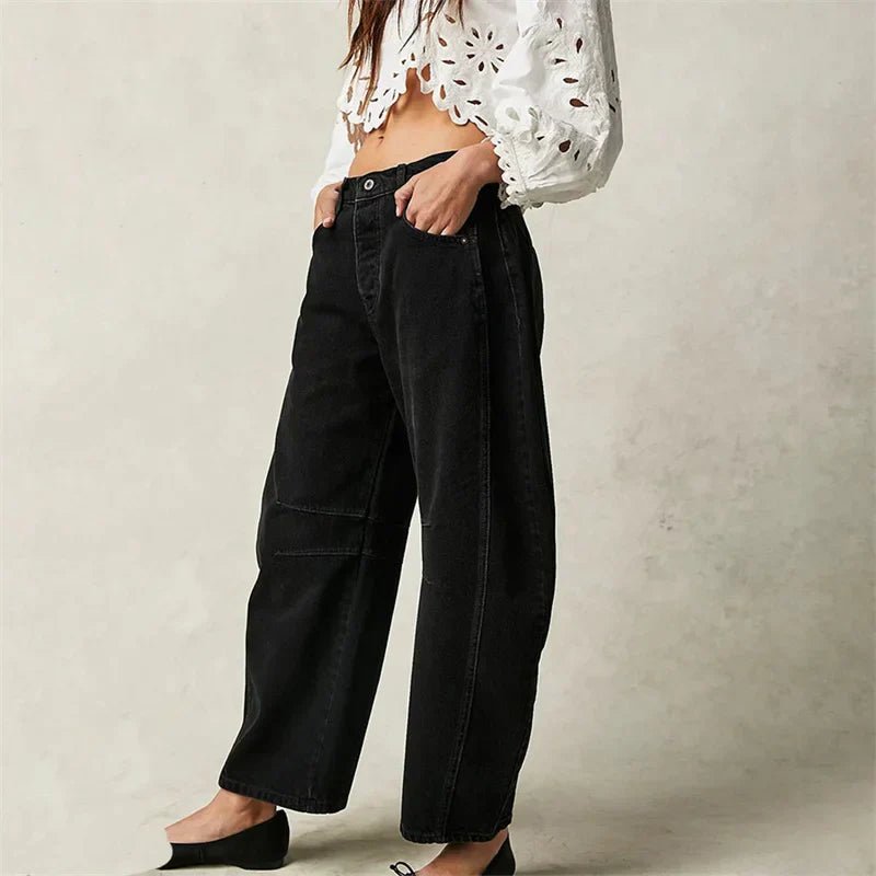 Women's High-Rise Barrel Leg Relaxed Fit Acid-Wash Jeans