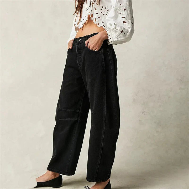 Women's High-Rise Barrel Leg Relaxed Fit Acid-Wash Jeans