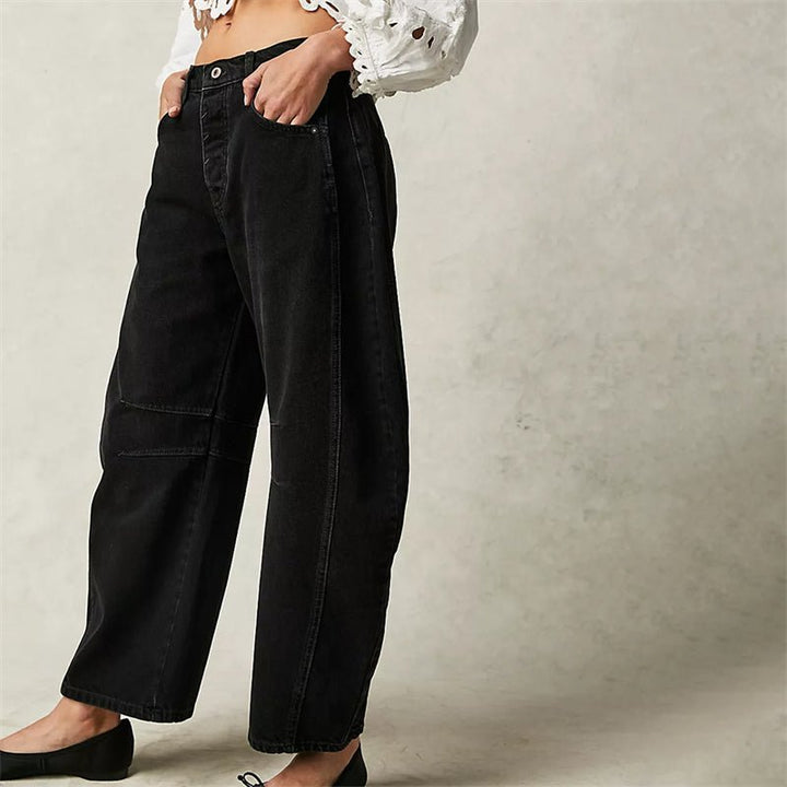 Women's High-Rise Barrel Leg Relaxed Fit Acid-Wash Jeans