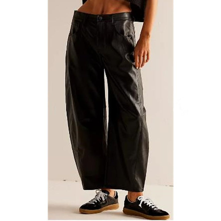 Women's High-Rise Barrel Leg Relaxed Fit Acid-Wash Jeans