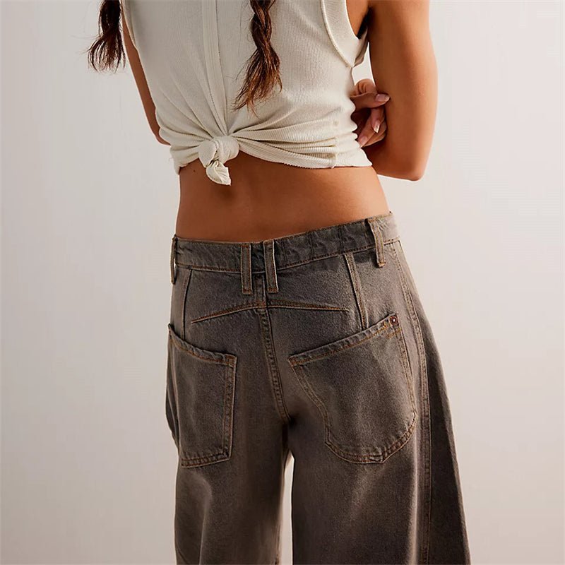 Women's High-Rise Barrel Leg Relaxed Fit Acid-Wash Jeans