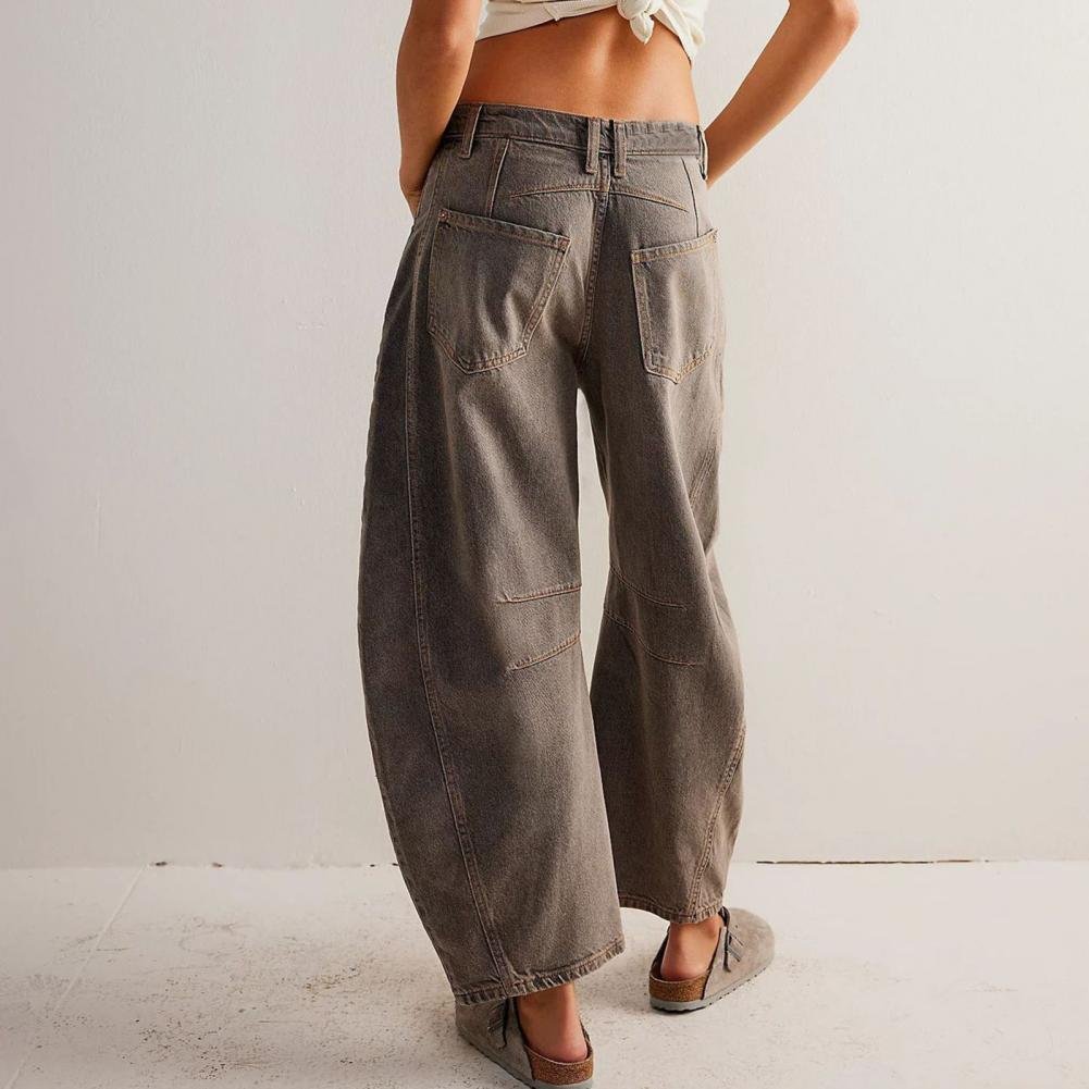 Women's High-Rise Barrel Leg Relaxed Fit Acid-Wash Jeans