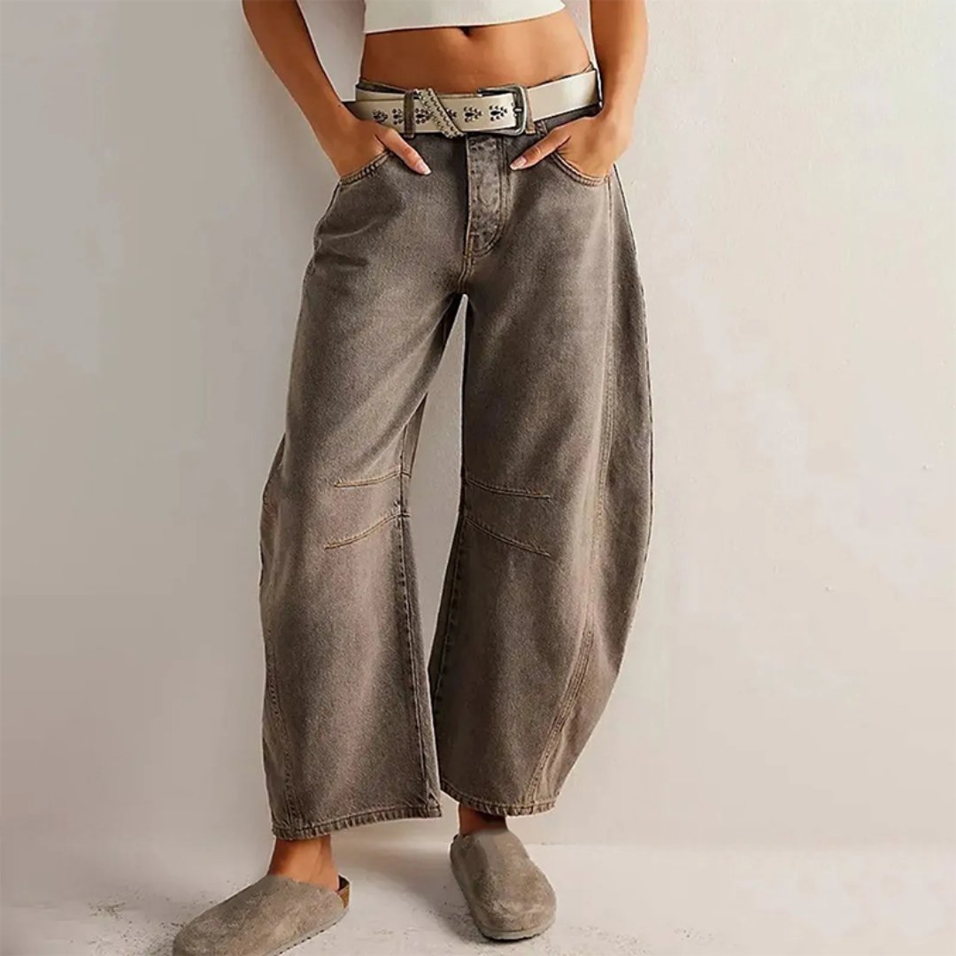 Women's High-Rise Barrel Leg Relaxed Fit Acid-Wash Jeans - Dark Gray