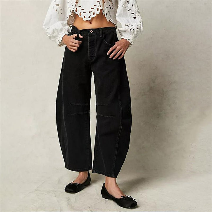 Women's High-Rise Barrel Leg Relaxed Fit Acid-Wash Jeans - Black