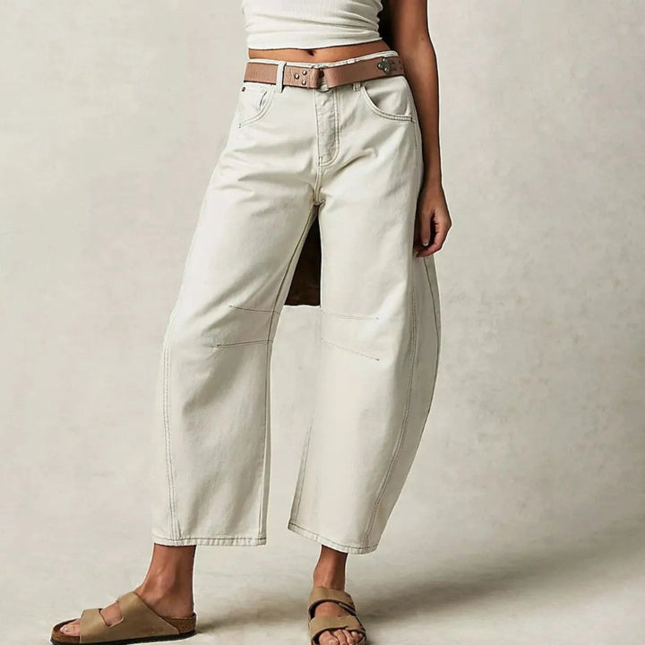 Women's High-Rise Barrel Leg Relaxed Fit Acid-Wash Jeans - White
