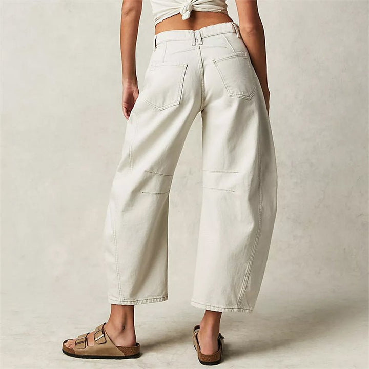 Women's High-Rise Barrel Leg Relaxed Fit Acid-Wash Jeans
