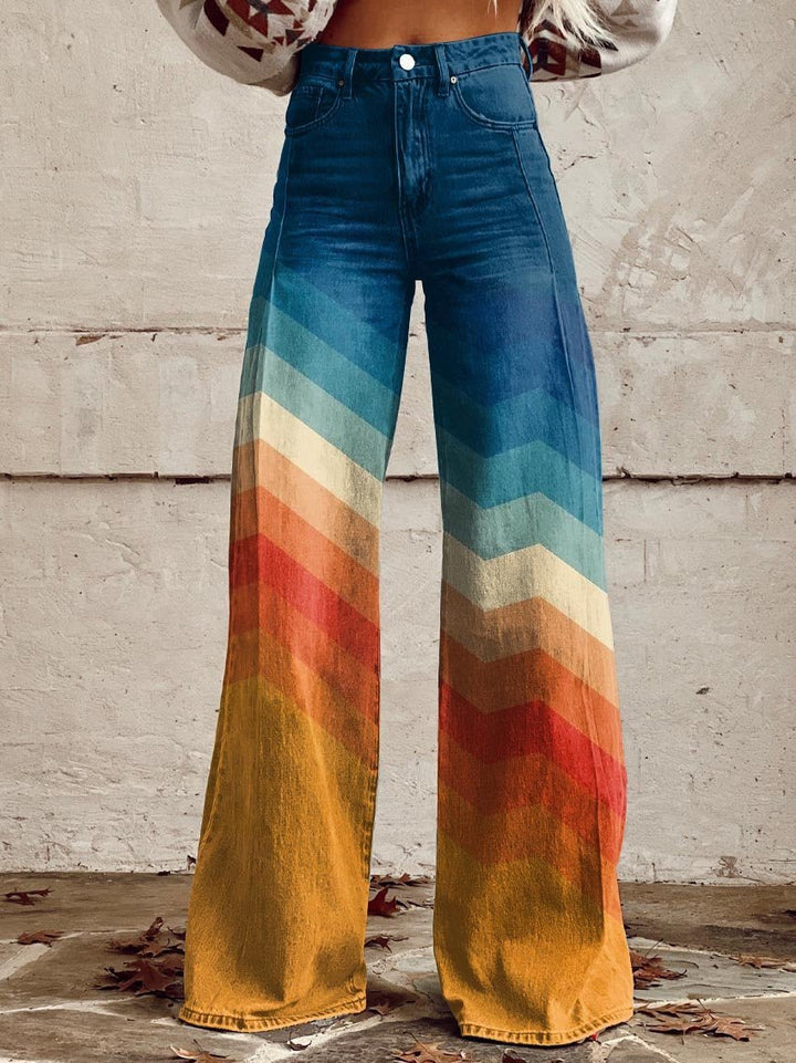 Women's High-Rise Chevron Gradient Wide-Leg Pants - Sunset Chevron