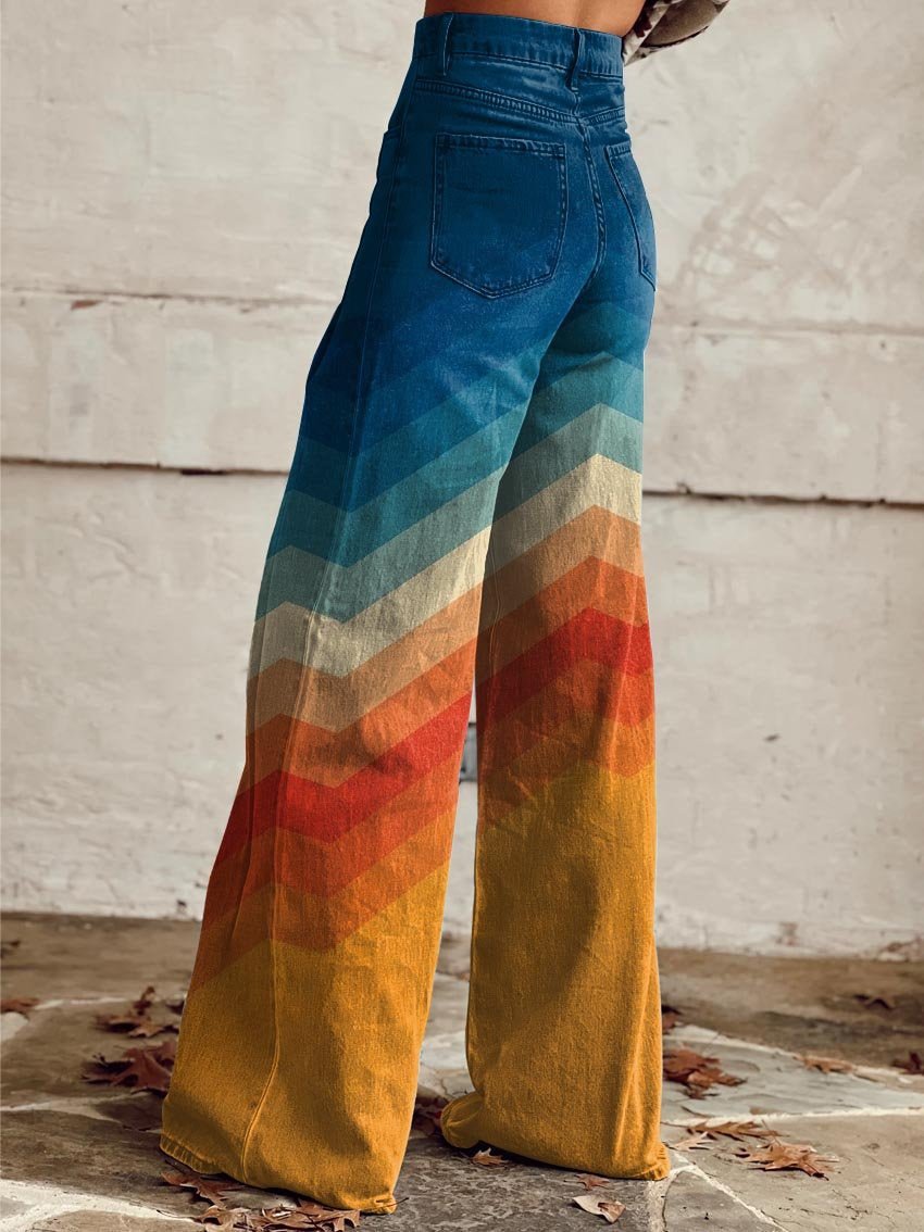 Women's High-Rise Chevron Gradient Wide-Leg Pants