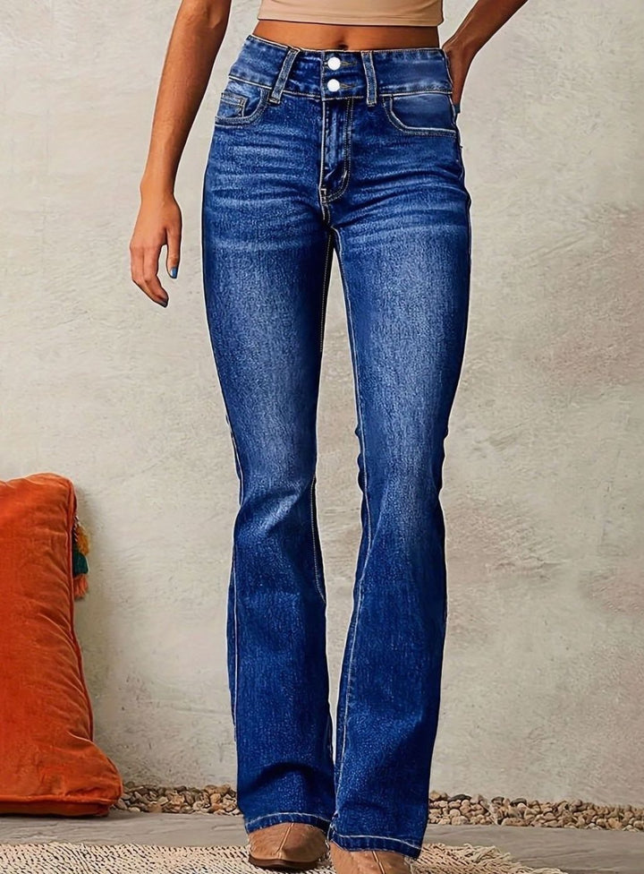Women's High-Waist High-Rise Flare Bootcut Jeans - Dark Blue