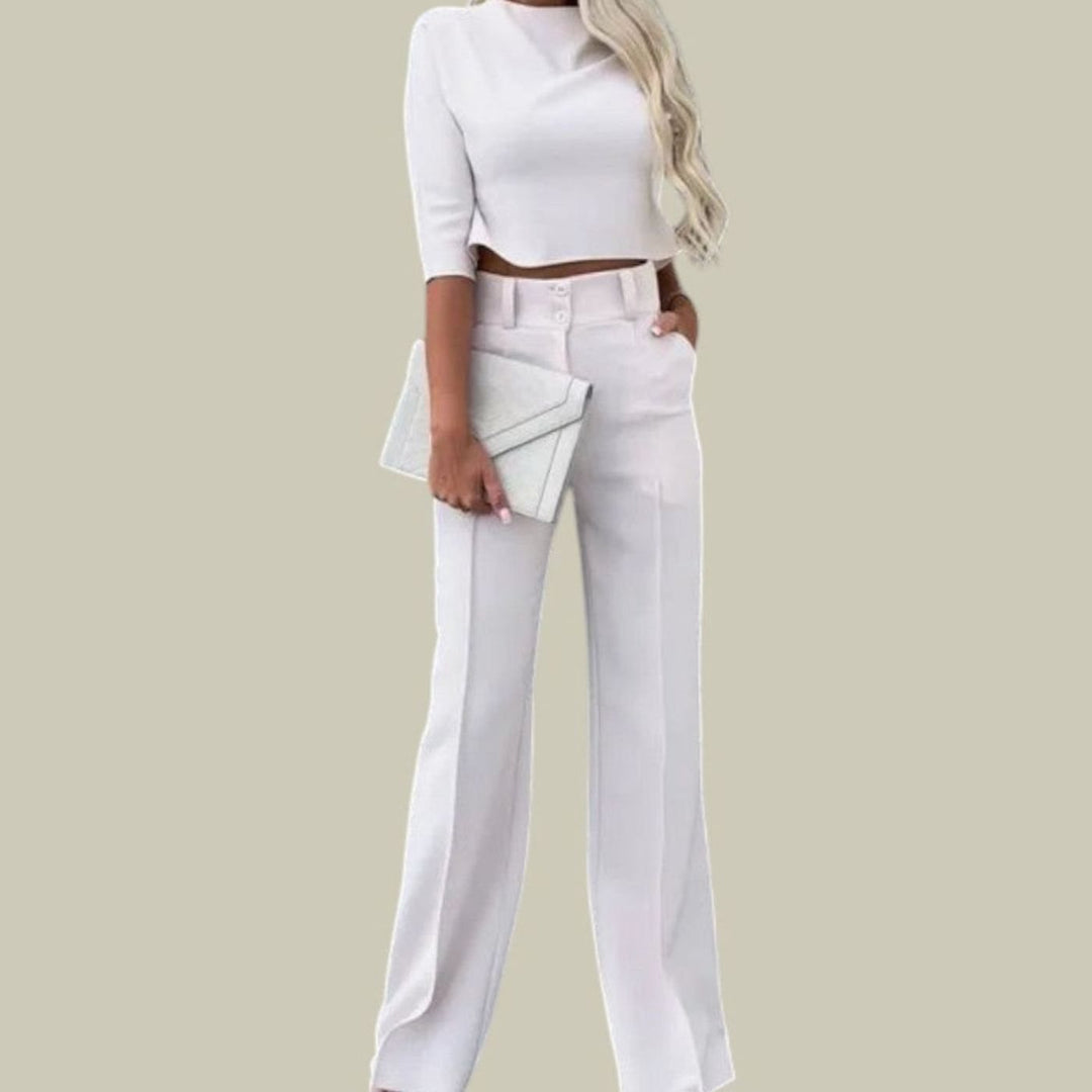 Women's High-Waist Wide-Leg Cropped Top Loungewear Sets - White