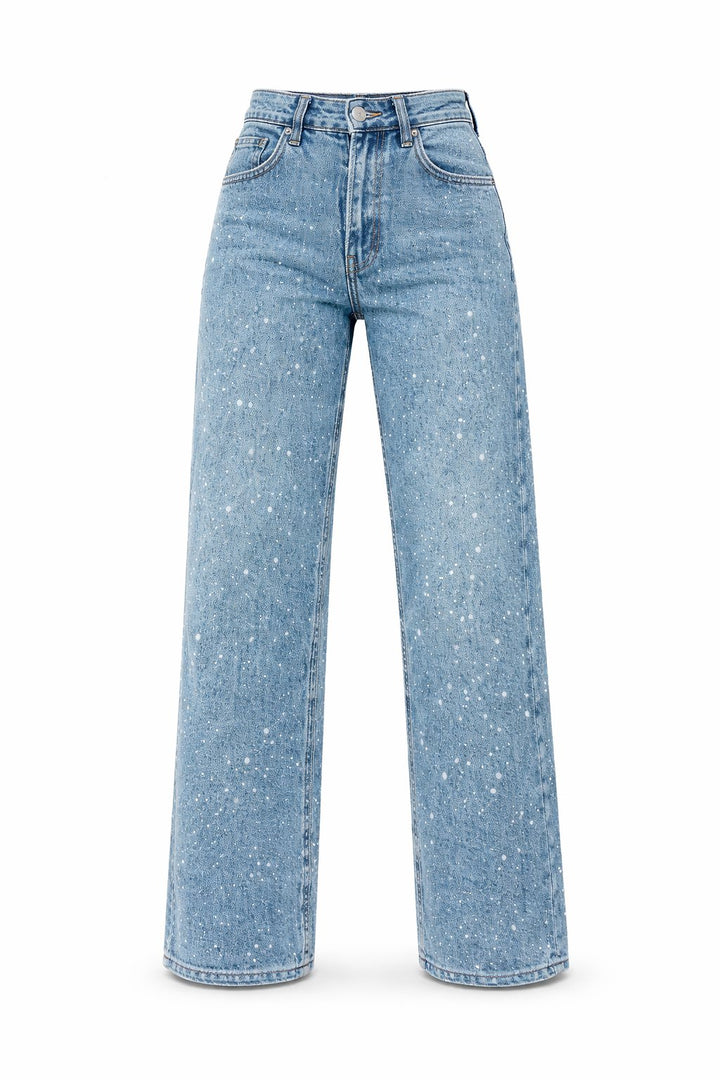 Women's High-Waist Wide-Leg Glitter Straight-Cut Jeans