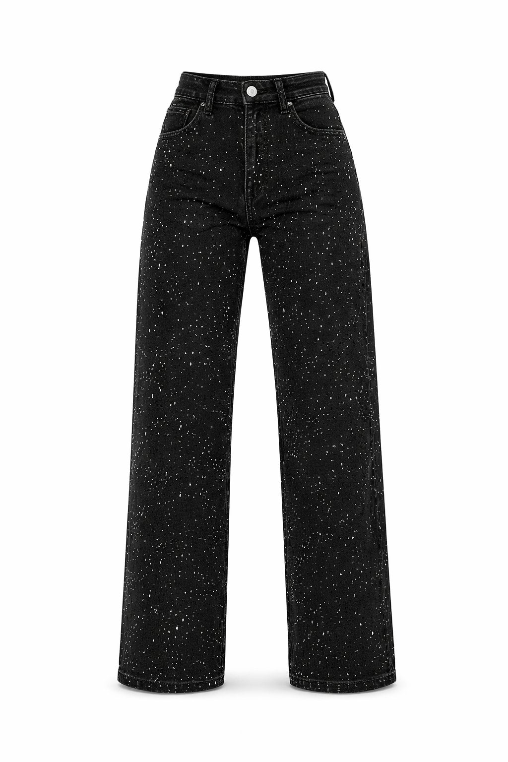 Women's High-Waist Wide-Leg Glitter Straight-Cut Jeans