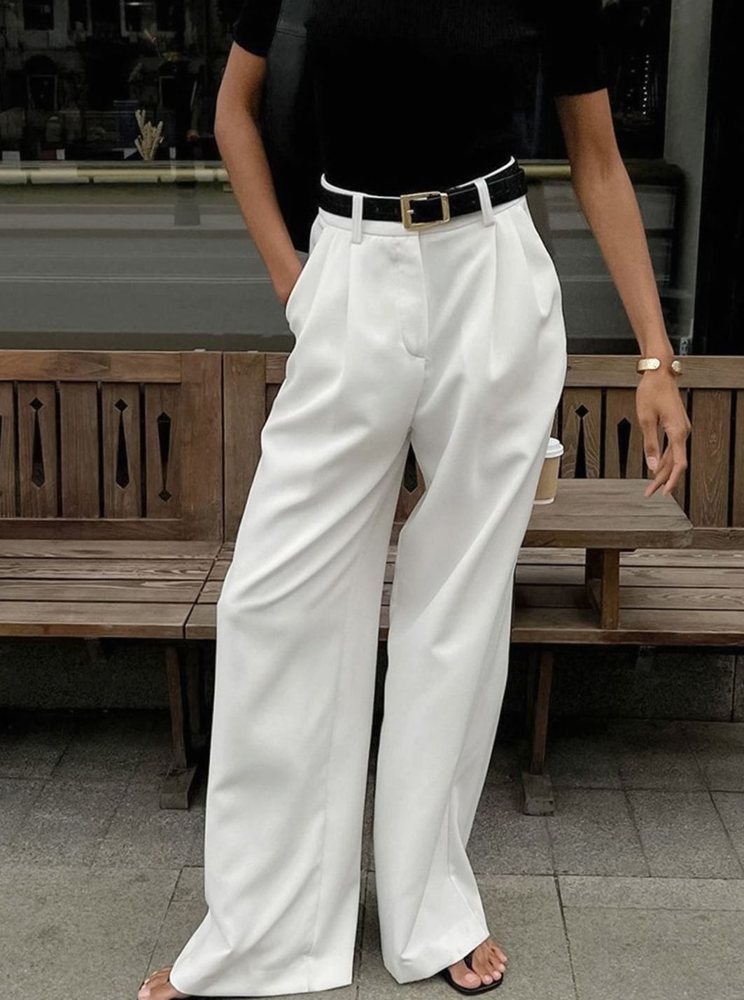 Women's High-Waist Wide-Leg Tailored Trousers Office Pleated Pants