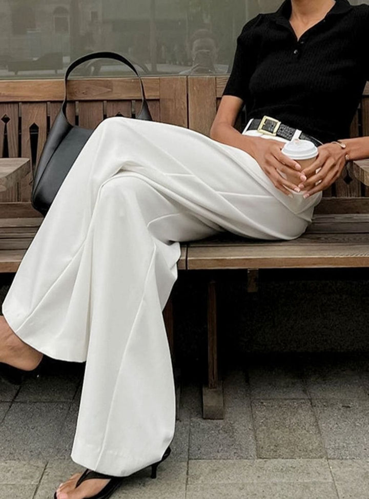 Women's High-Waist Wide-Leg Tailored Trousers Office Pleated Pants