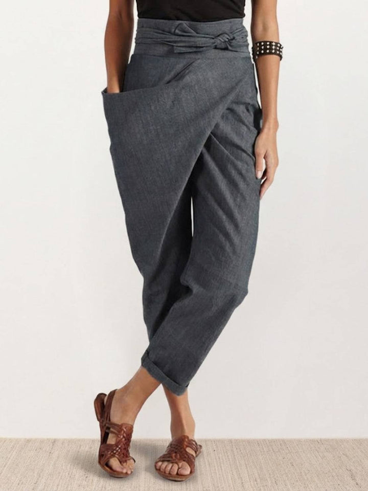 Women's High-Waist Wrap-Front Cropped Tapered Pants - Gray