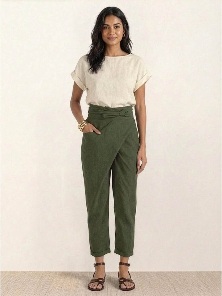 Women's High-Waist Wrap-Front Cropped Tapered Pants