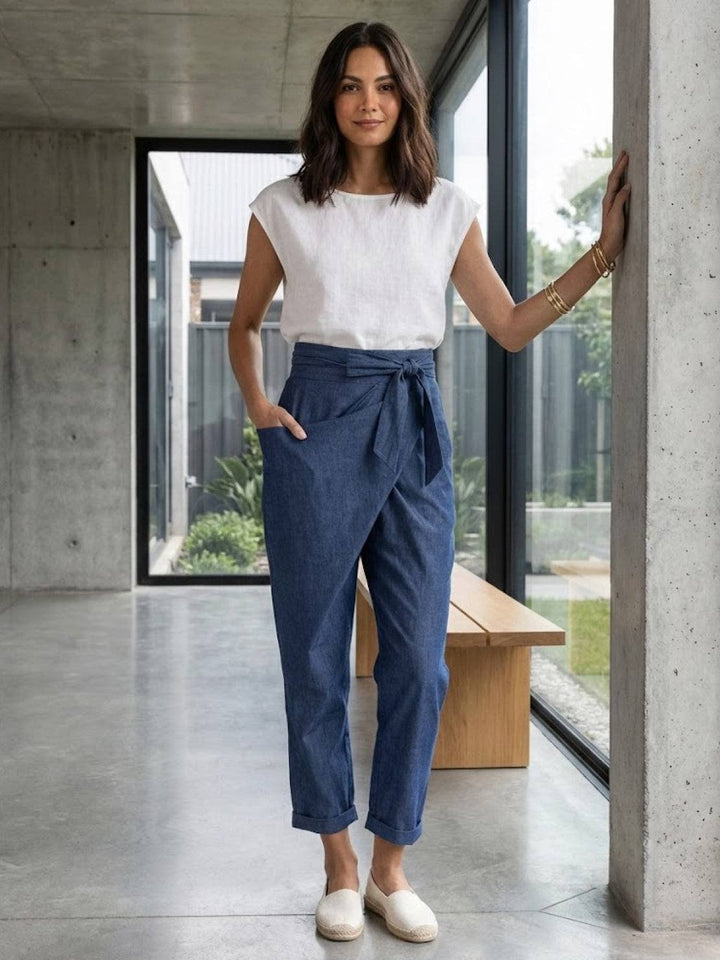 Women's High-Waist Wrap-Front Cropped Tapered Pants