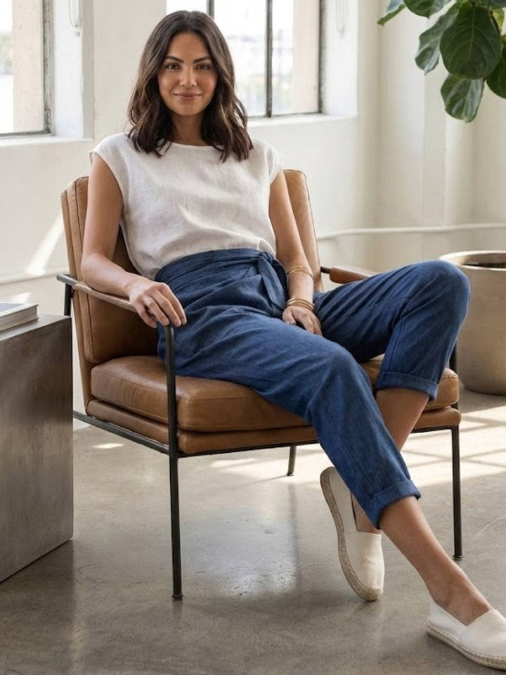 Women's High-Waist Wrap-Front Cropped Tapered Pants