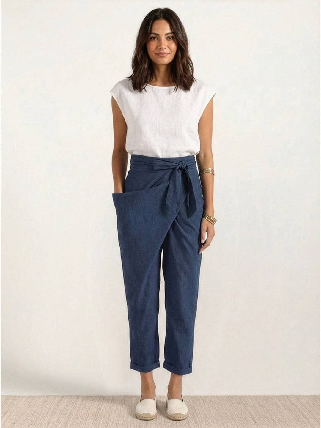 Women's High-Waist Wrap-Front Cropped Tapered Pants