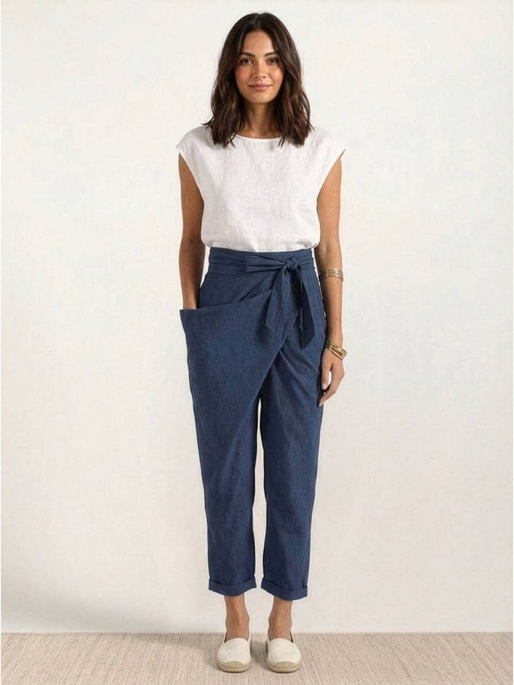 Women's High-Waist Wrap-Front Cropped Tapered Pants
