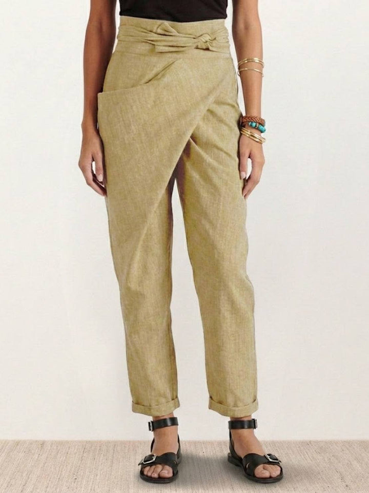 Women's High-Waist Wrap-Front Cropped Tapered Pants - Khaki