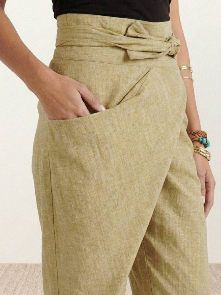 Women's High-Waist Wrap-Front Cropped Tapered Pants