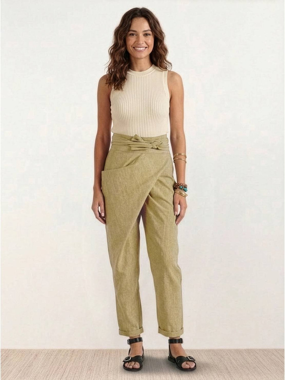 Women's High-Waist Wrap-Front Cropped Tapered Pants