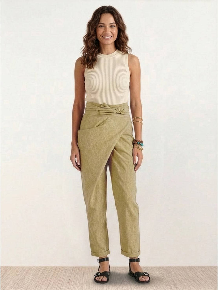 Women's High-Waist Wrap-Front Cropped Tapered Pants