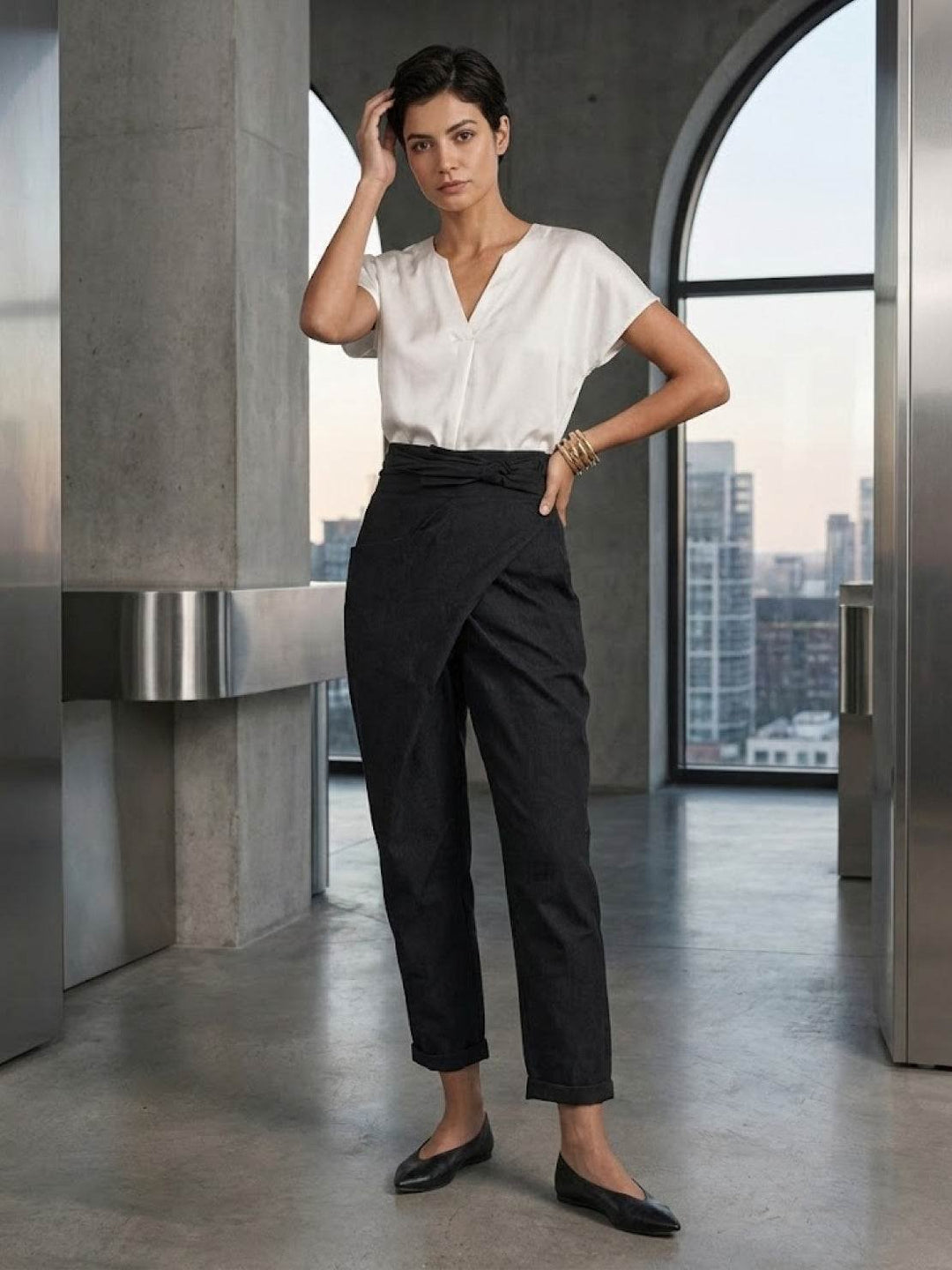 Women's High-Waist Wrap-Front Cropped Tapered Pants