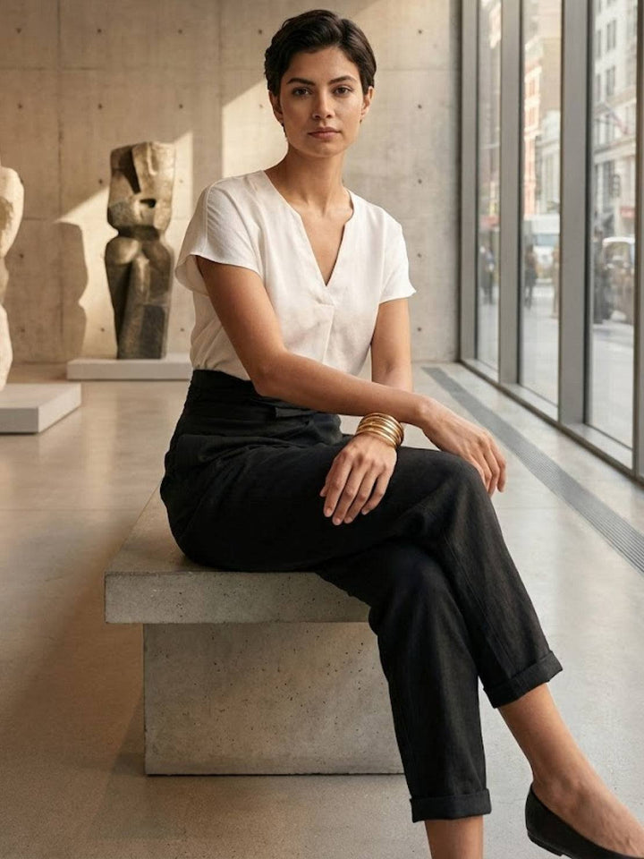 Women's High-Waist Wrap-Front Cropped Tapered Pants