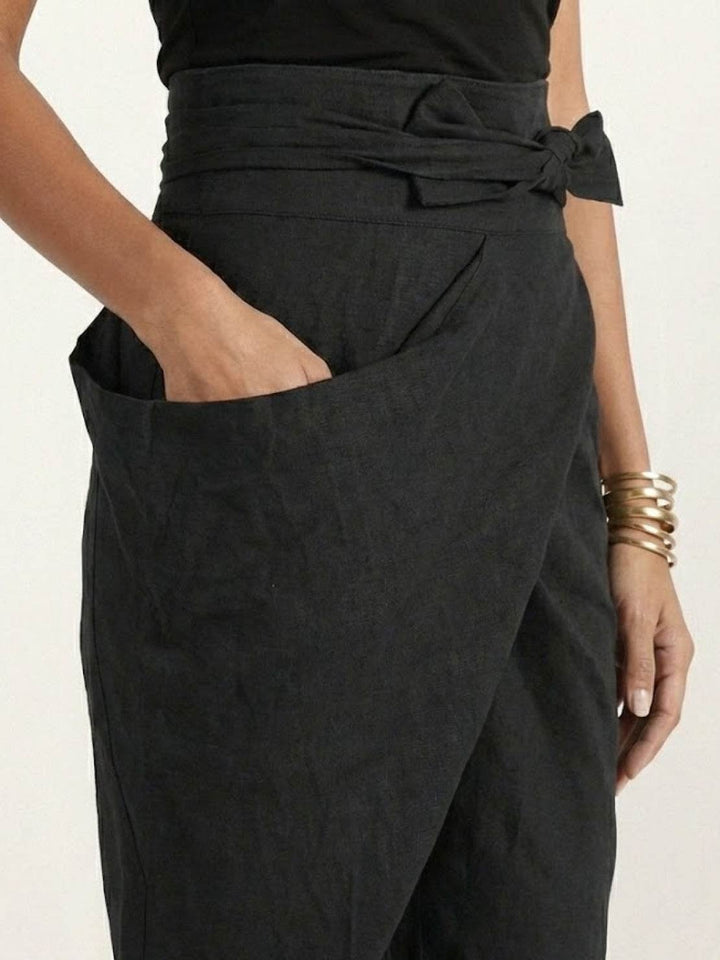 Women's High-Waist Wrap-Front Cropped Tapered Pants