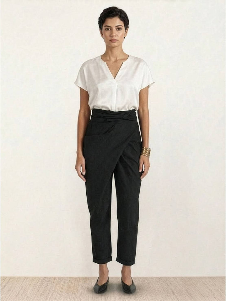 Women's High-Waist Wrap-Front Cropped Tapered Pants