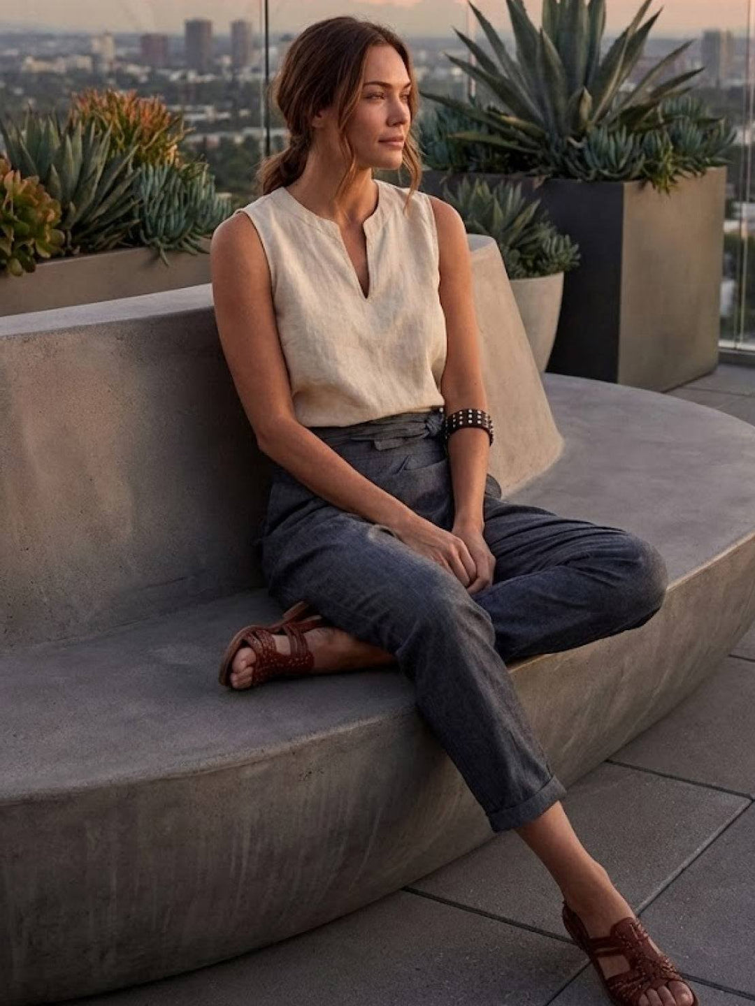 Women's High-Waist Wrap-Front Cropped Tapered Pants