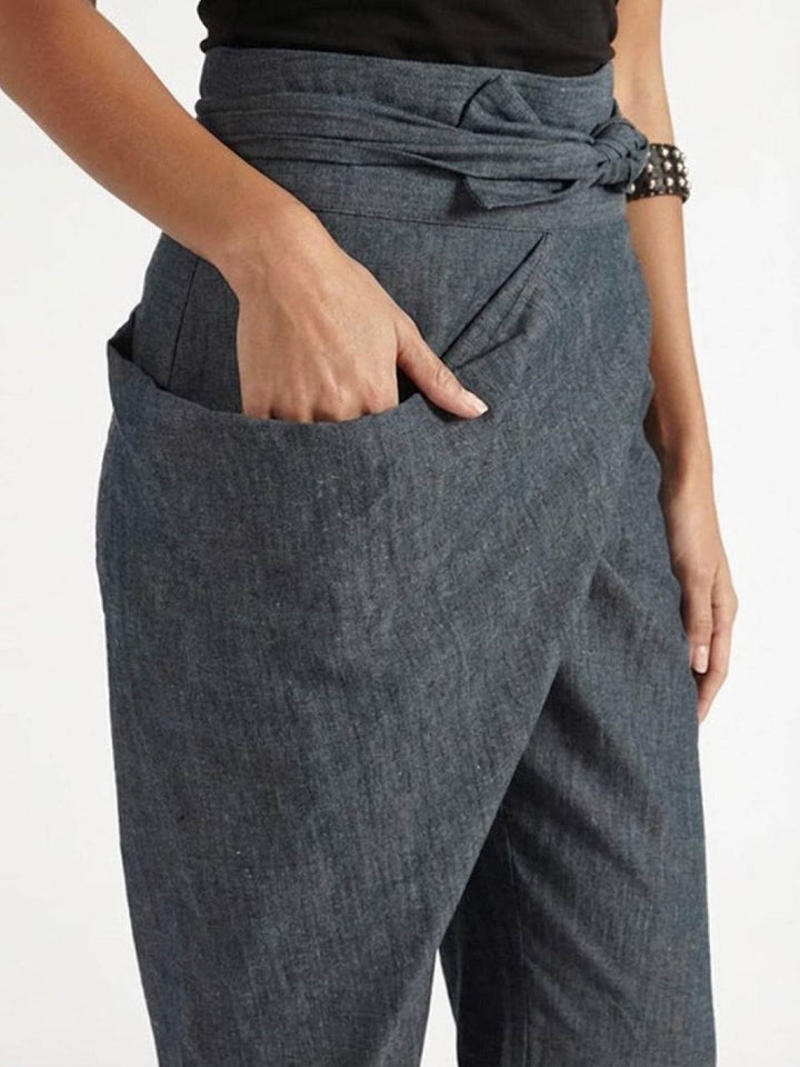 Women's High-Waist Wrap-Front Cropped Tapered Pants