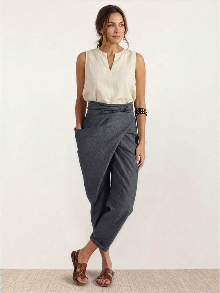 Women's High-Waist Wrap-Front Cropped Tapered Pants