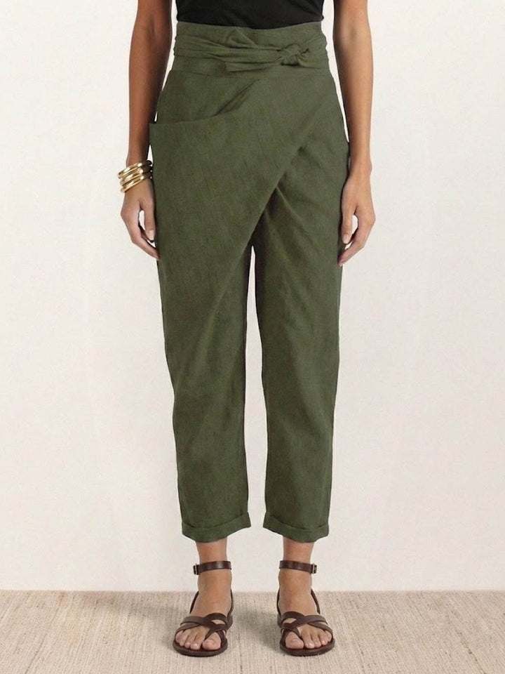 Women's High-Waist Wrap-Front Cropped Tapered Pants - Army Green