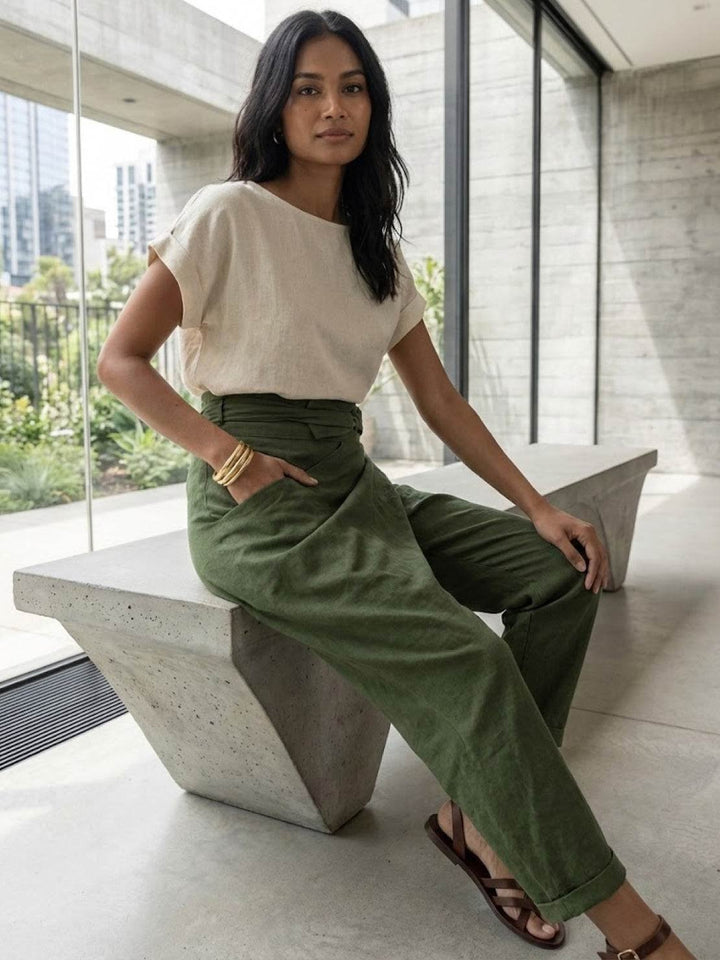 Women's High-Waist Wrap-Front Cropped Tapered Pants