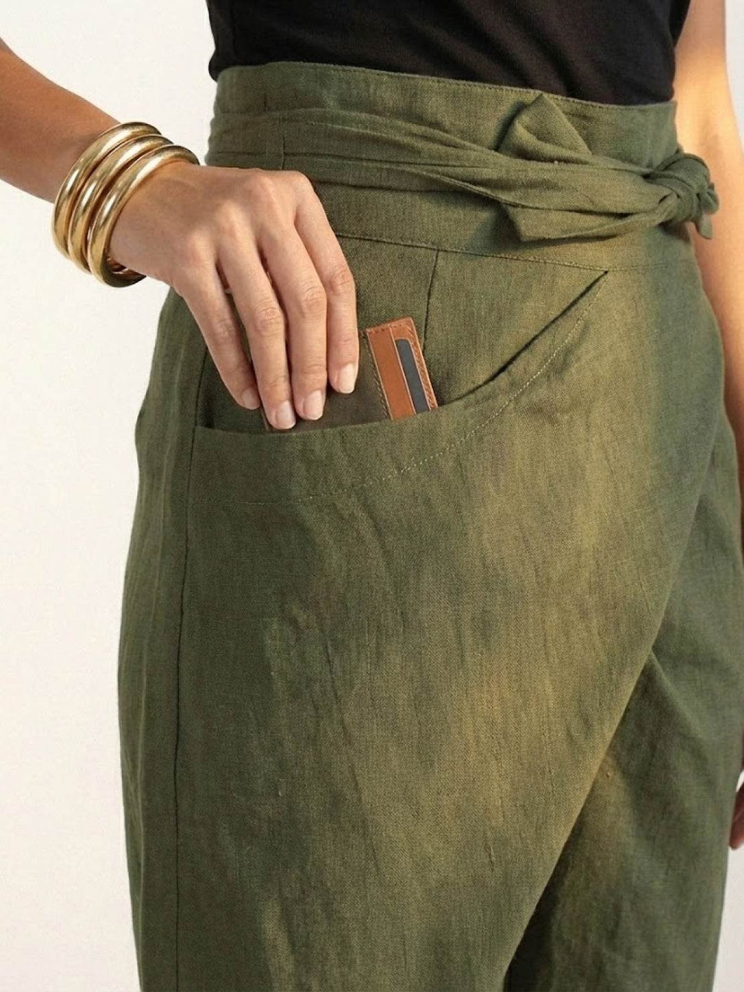 Women's High-Waist Wrap-Front Cropped Tapered Pants