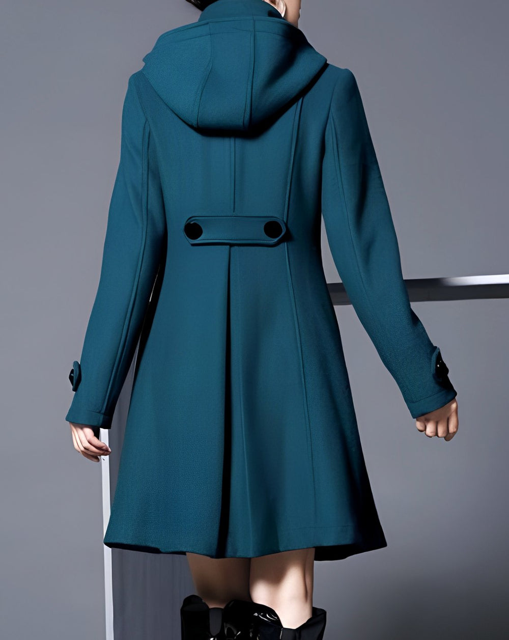 Women's Hooded Double-Breasted A-Line Button-Down Coat