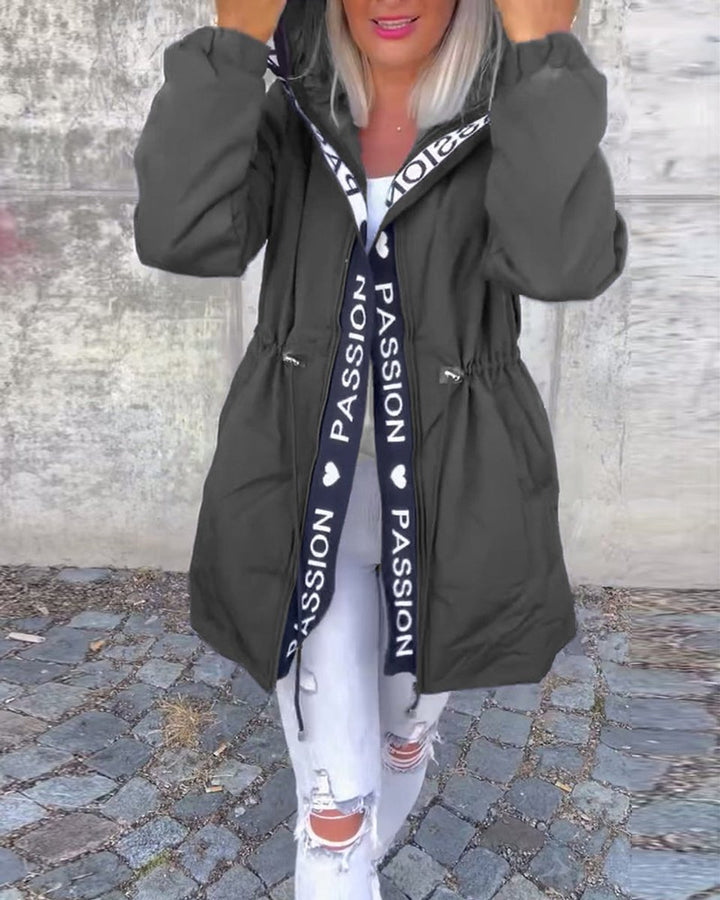 Women's Hooded Drawstring Relaxed-Fit Midi Coat - Gray