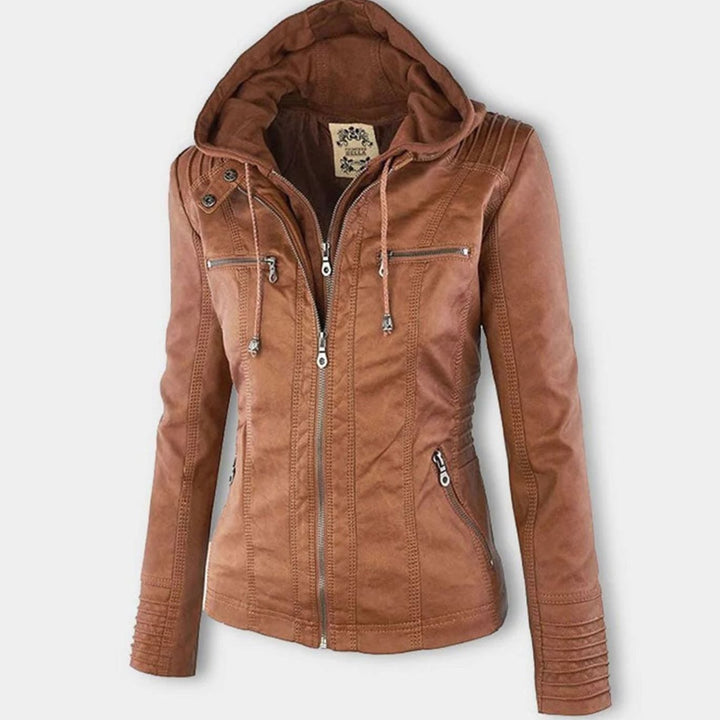 Women's Hooded Faux Leather Zip-Up Biker Jacket