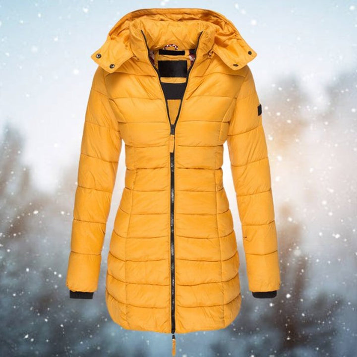 Women's Hooded Long Quilted Jacket Zip-Up Puffer Coat - Yellow