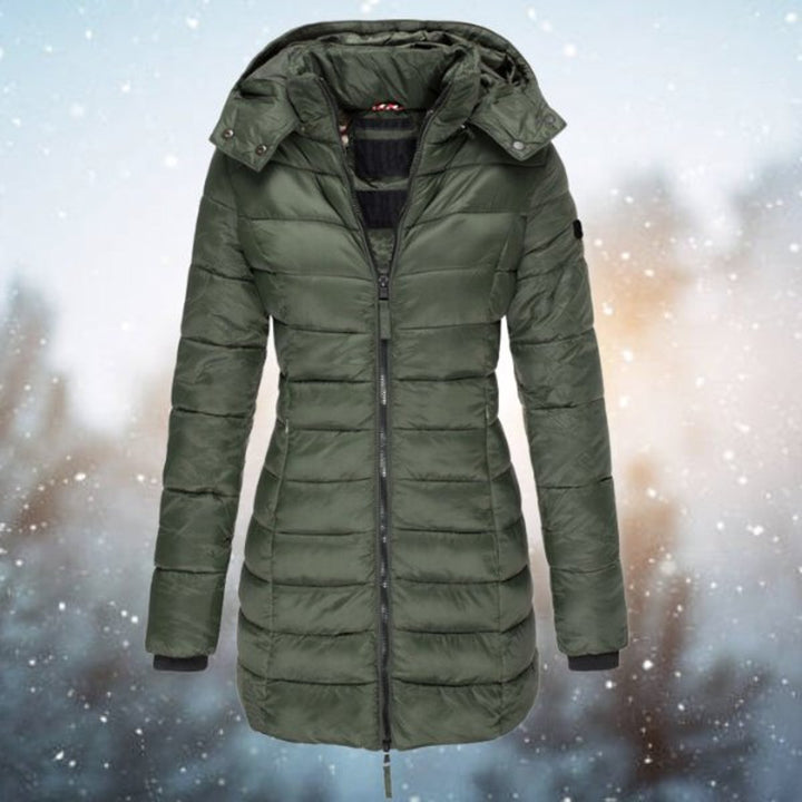 Women's Hooded Long Quilted Jacket Zip-Up Puffer Coat - Green