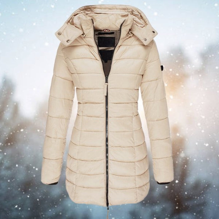 Women's Hooded Long Quilted Jacket Zip-Up Puffer Coat - Khaki