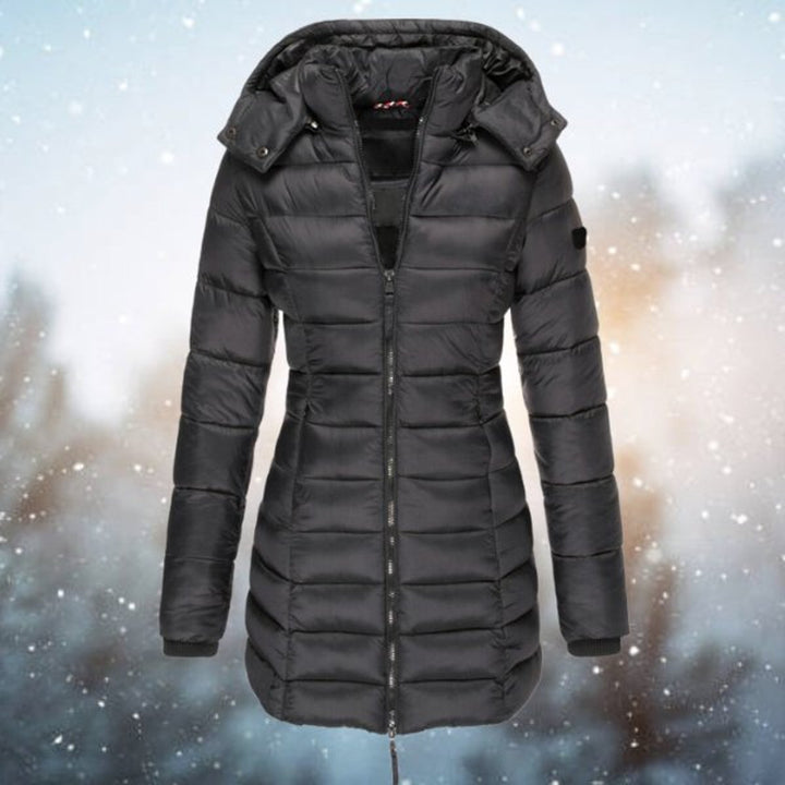 Women's Hooded Long Quilted Jacket Zip-Up Puffer Coat - Black
