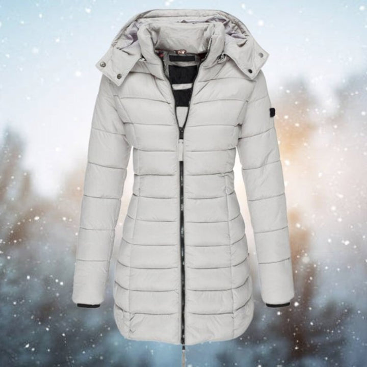 Women's Hooded Long Quilted Jacket Zip-Up Puffer Coat - Gray