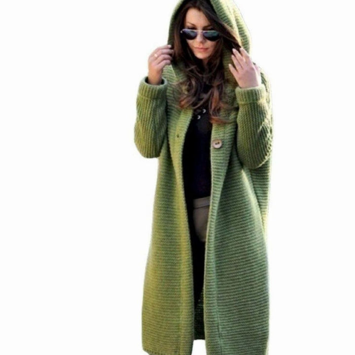 Women's Hooded Long Ribbed Knit Maxi Cardigan