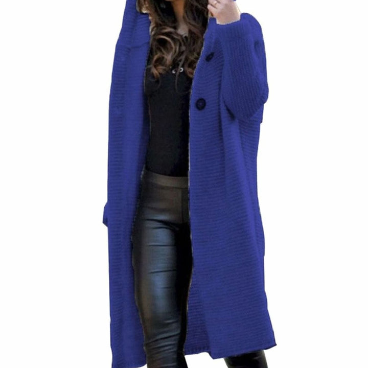 Women's Hooded Long Ribbed Knit Maxi Cardigan